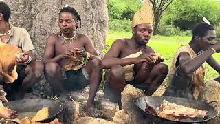 Hadzabe Men Cooking Warthog Meat Under a Baobab Tree While Discussing Community Matters 🌿🔥🐗