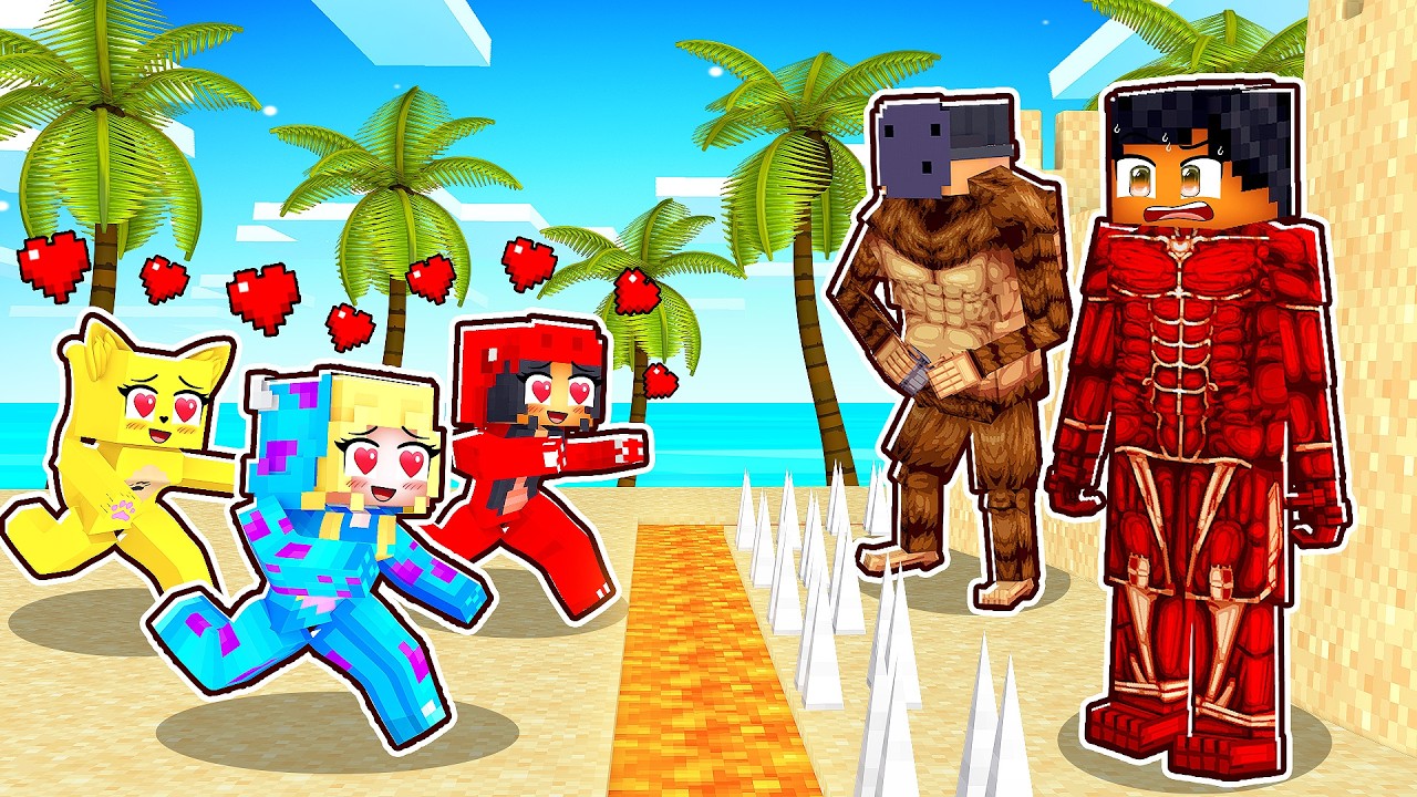 Maldição do Amor vs  Ilha Deserta de ATTACK ON TITAN no Minecraft!