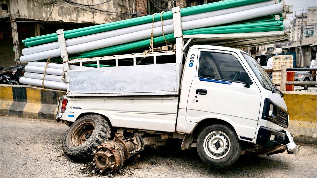 Overloaded Mini Truck Axle Breaks – Almost Causes Major Road Accident!