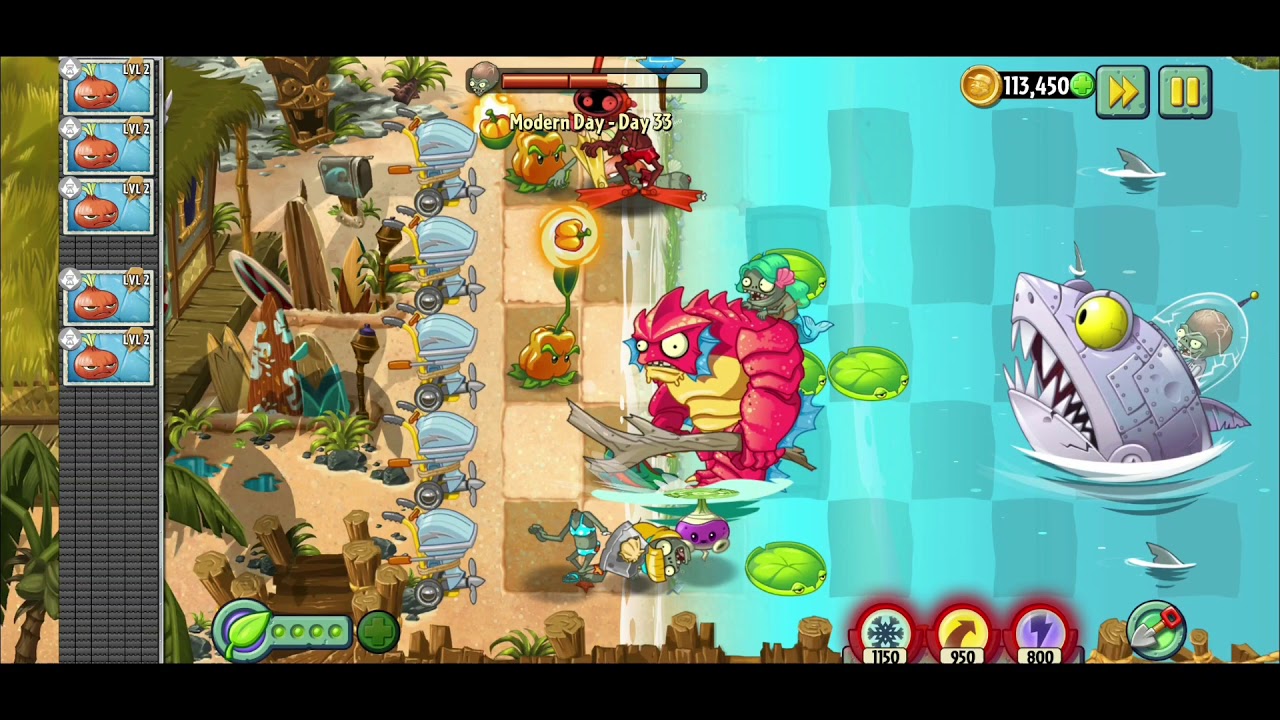 PvZ 2 - Modern Day Day 33 (Zombot Sharktronic Sub Boss) - YouTube