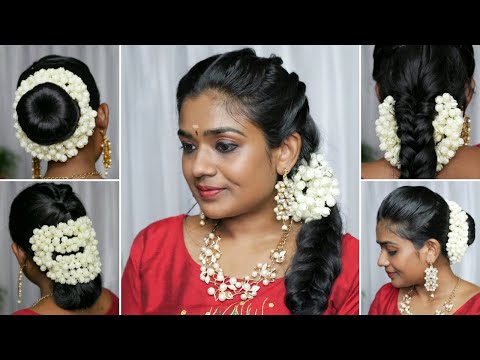 South Indian wedding hairstyle | Muhurtham hairstyle with flowers - YouTube