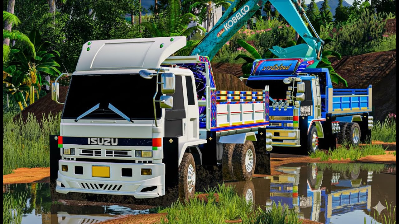 Перемещайте машину, чтобы вырыть пруд, управляйте шестиколесным грузовиком, чтобы перевозить грун...