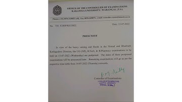 Kakatiya University 4th Sem Exam 13-07-2022 Postponed