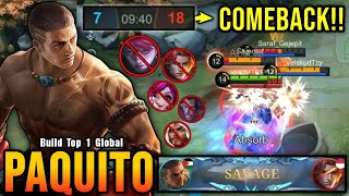 Paquito SAVAGE!! EPIC COMEBACK, 100% Super Intense Battle!! - Build Top 1 Global Paquito ~ MLBB