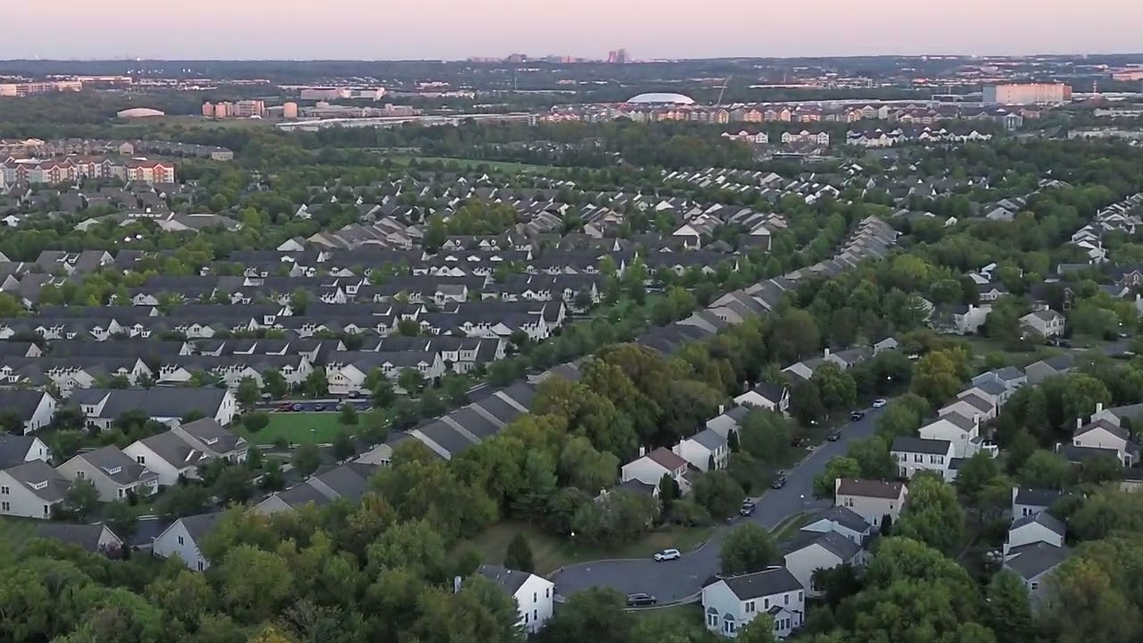 Ashburn at sunset via drone