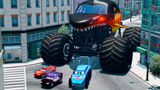 Big Monster Truck VS Lightning McQueen and King Dinoco in BeamNG.drive screenshot 3