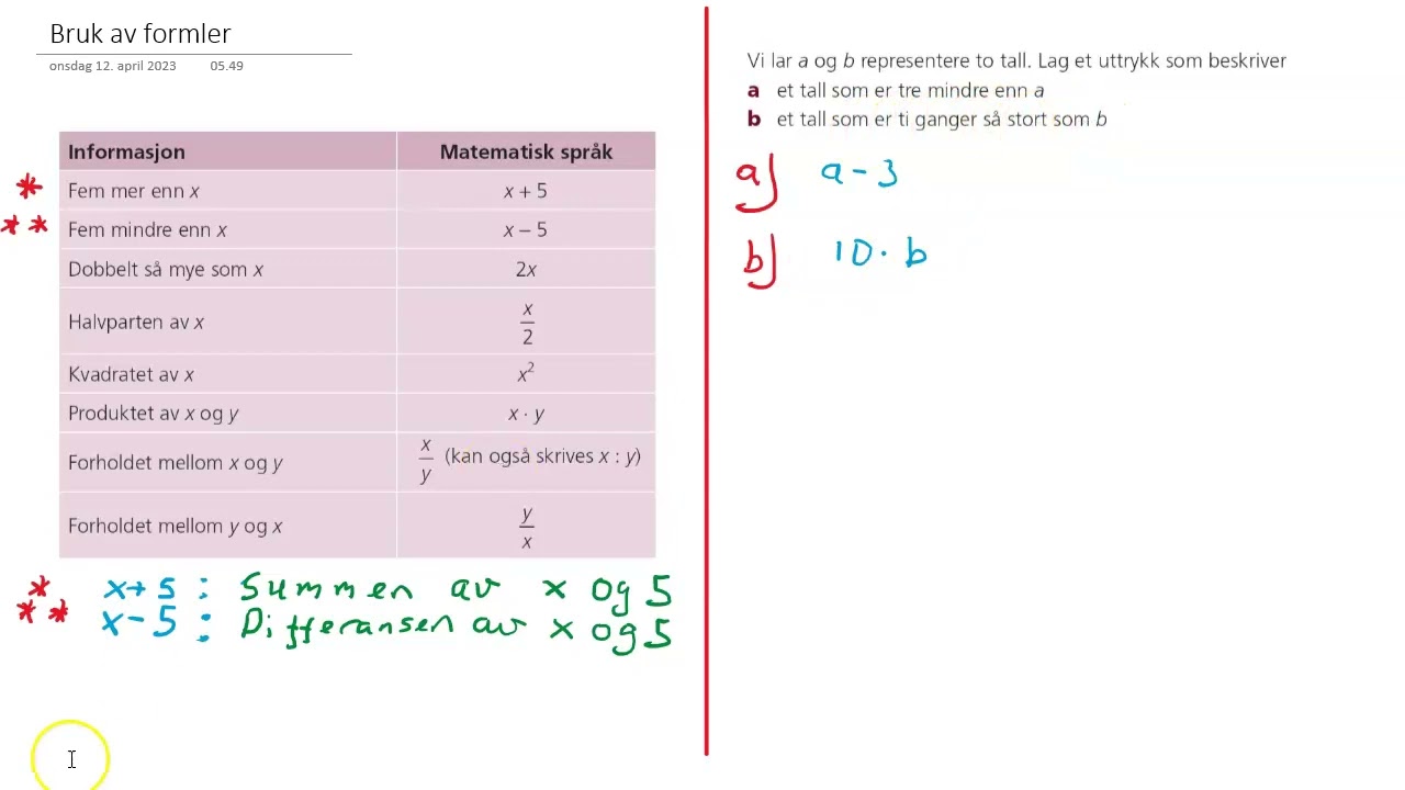Bruk av formler 1P, 2P og 2PY