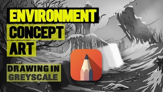 Drawing in GRAYSCALE|DIGITAL Concept PAINTING VALUES tutorial (Autodesk Sketchbook) - BLANKOPHOBIA