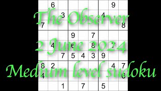 Sudoku solution - The Observer 2 June 2024 Medium level