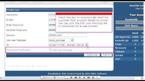 Creating a user in Direct Admin