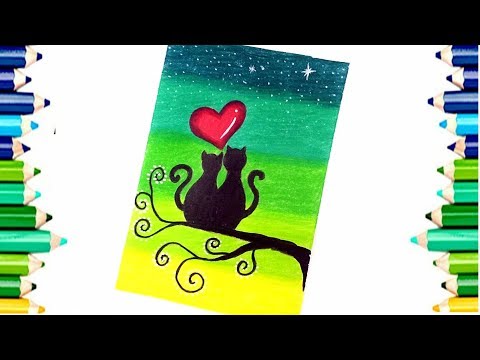 How To Draw And Coloring Cat lovers l วาดภาพระบายสี แมวคู่รัก