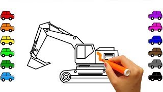 Learn colors with excavator colouring pages, Construction truck coloring book for kids and Wealth