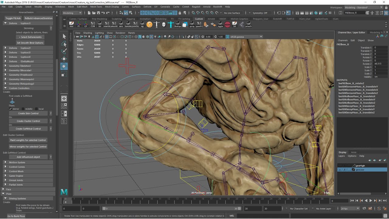 testing joint based corrective controls from Advanced Skeleton