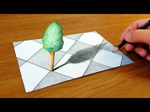 Easy 3D Optical Illusion Drawing | How to Draw 3d tree | Easy tree drawing | Cool Videos