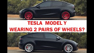 Model Y wearing 2 pairs of wheels protected with Xpel Stealth paint protection film on all panels!