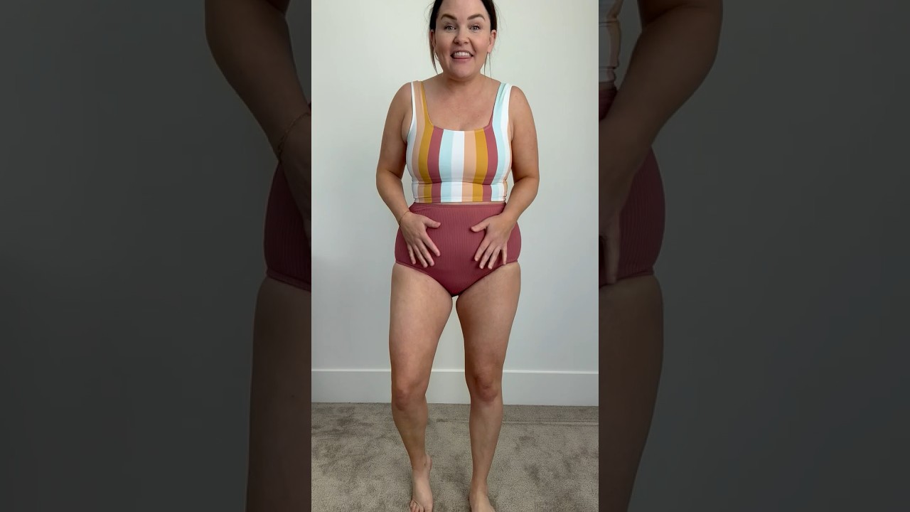 Castaway Ribbed High Rise Bottoms Swim Try-On. Aimee is 5’7, 178lbs, size 12 pants.