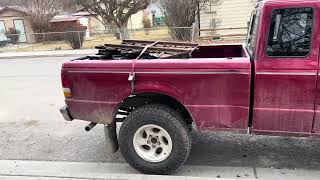 94 Ford Ranger walk around. 31 in tires, open hood.