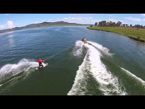 Wakeboarding and skiing behind a jet ski filmed with a Phantom Vision