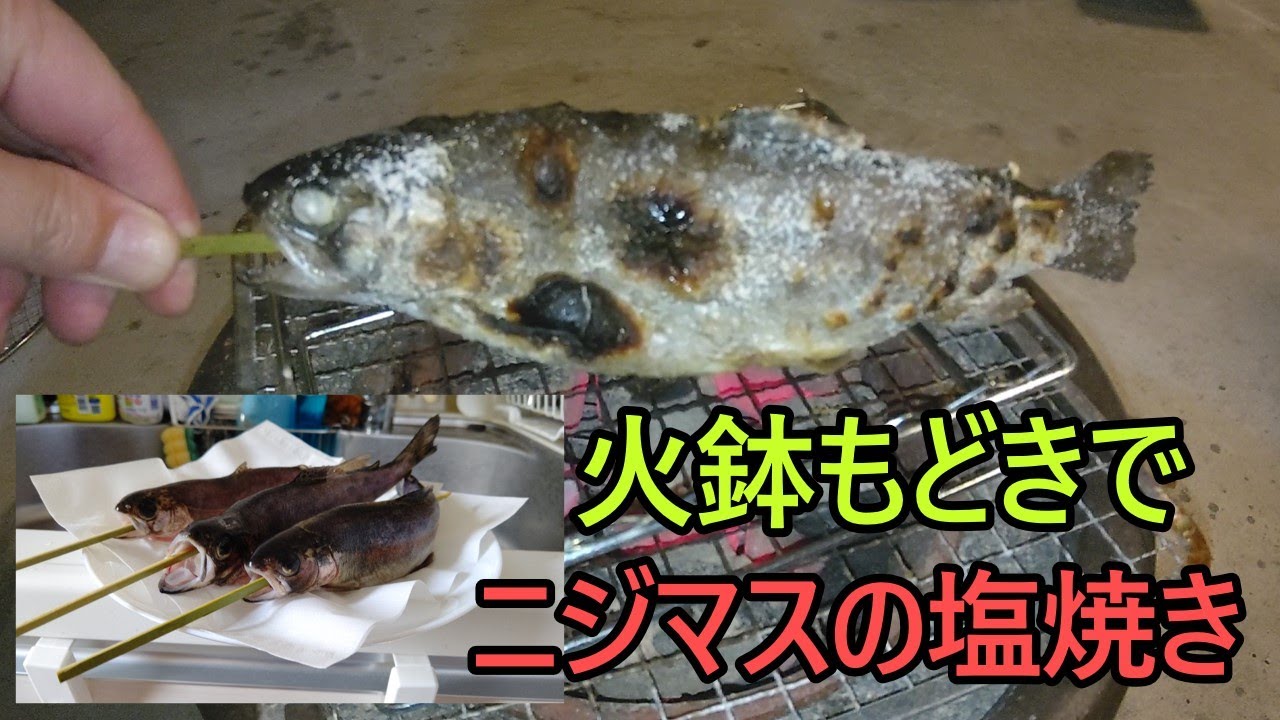 火鉢もどきでニジマスの塩焼き ニジマスの塩焼き 炭火遊び 火鉢もどき Youtube