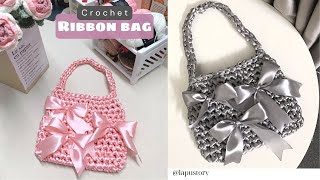[ENG SUB] Móc Túi Ruy Băng ♡ Crochet Ribbon Bag ♡ Tutorial ♡ Hướng dẫn móc