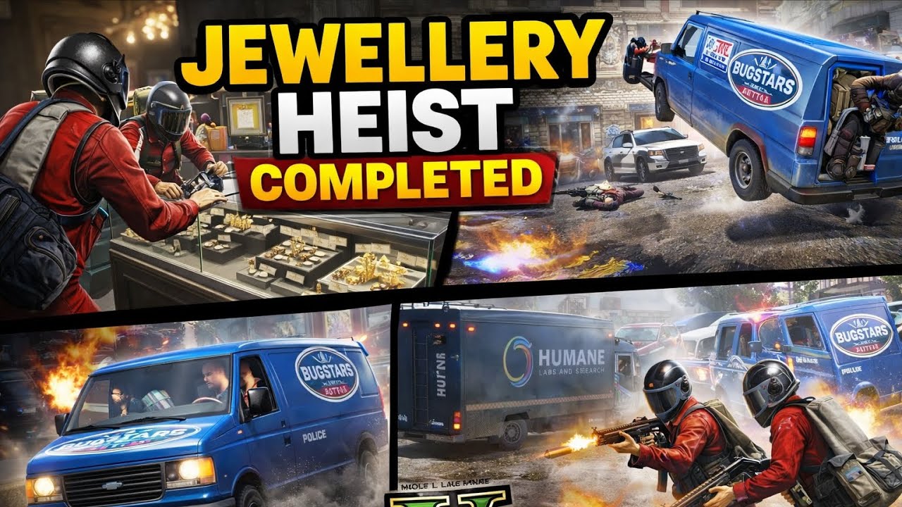 GTA V Jewellery Heist: police shootout + bugstar Van Full Escape! (Hindi)