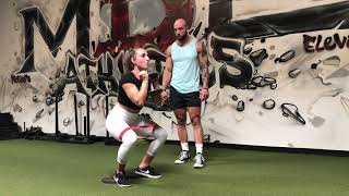Heels-Elevated DB Goblet Squat (knee-banded)(Tempo: 3-0-1-0)