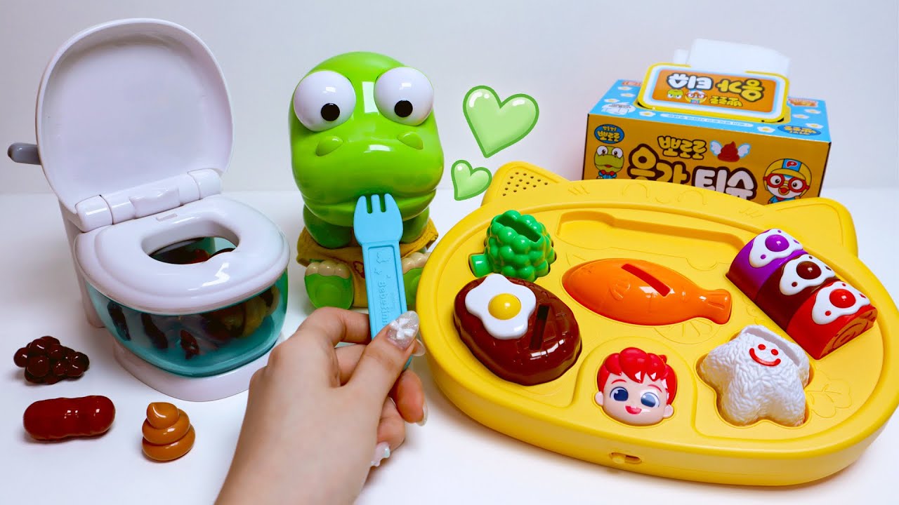Toy asmr 💩 Eating & Potty Training with Popping Toy 크롱 밥 먹고 배변 훈련 장난감 ...