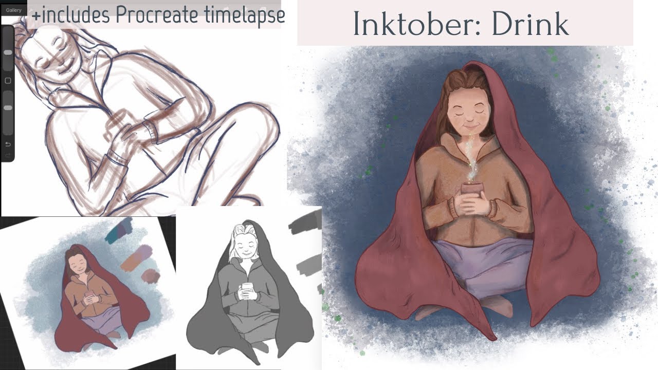 Cozy girl drinking hot chocolate - Drawing daily - Character illustration - Inktober day 13 - drink