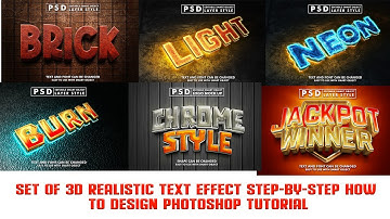 Set 0f 3D Realistic Text Effect Step by Step How to Design Photoshop Tutorial