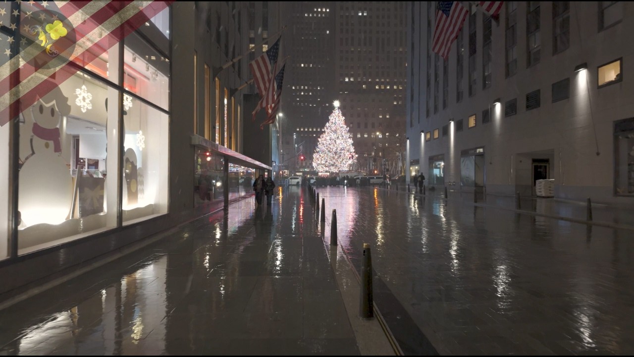 5AM Walk - First Snowfall in New York | Christmas  5th Ave- Visiting Christmas Tree