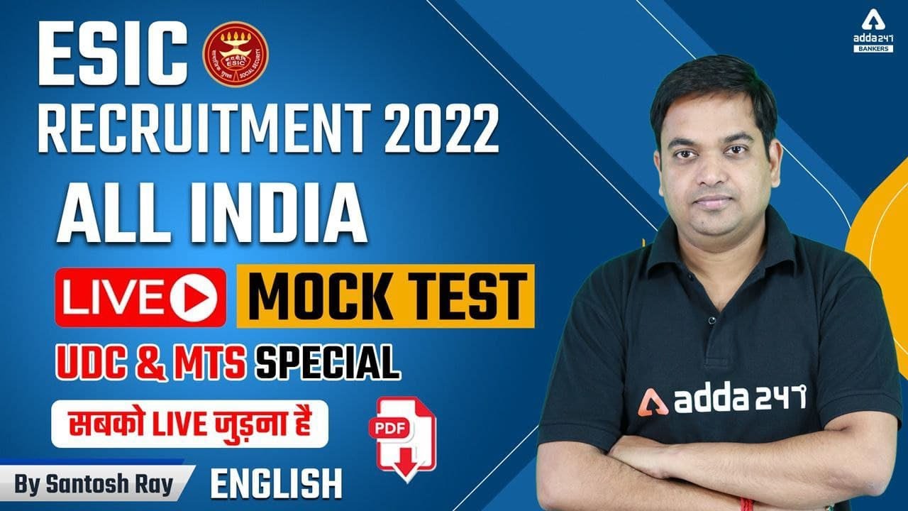 ESIC RECRUITMENT 2022 | UDC & MTS SPECIAL | MODEL PAPER  ENGLISH |  BY SANTOSH RAY