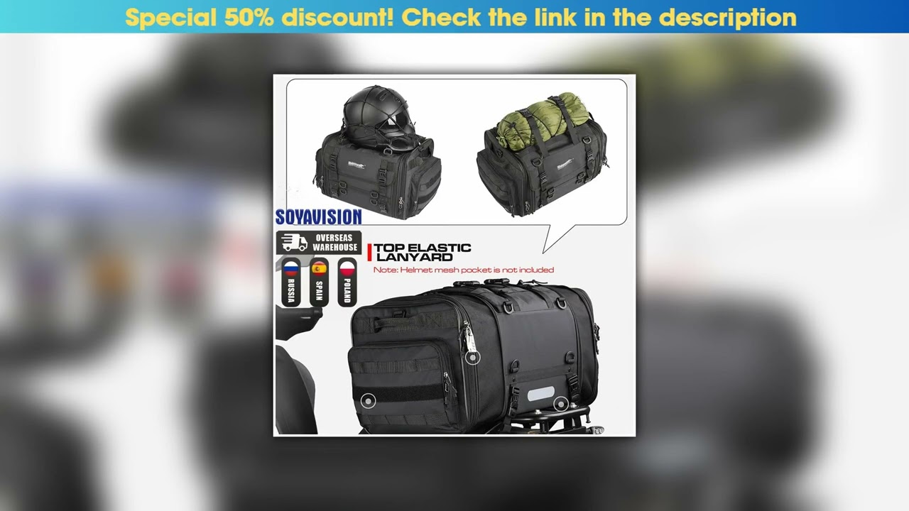 Hot Picks Motorcycle Rear Seat Bag Travel Luggage Waterproof 35L-60L Expandable Motor Tail/Trunk/Ra