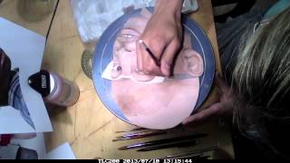 Painting a ceramic tile of a 1960's Boy Time Lapse