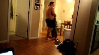 Fat Man Dancing in Underwear