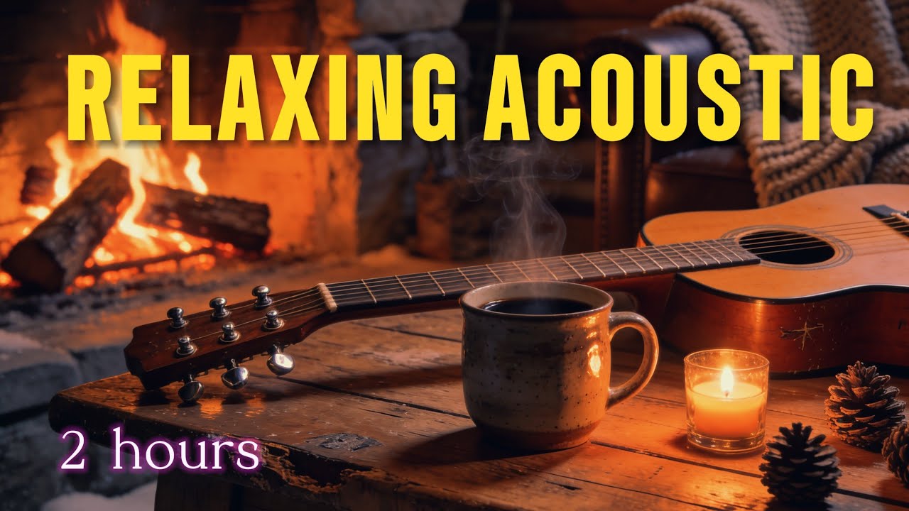 Relaxing Acoustic Guitar 2 Hours | Stress Relief, Meditation & Cozy Fireplace Ambience