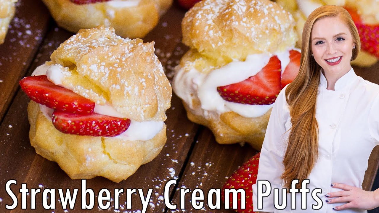 The BEST Strawberry Cream Puffs Recipe! EASY To Make! With Strawberry Whipped Cream!