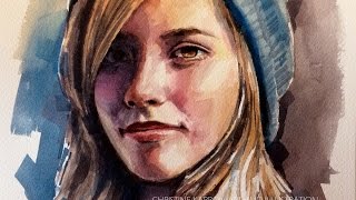 portrait watercolor painting hat ch karron