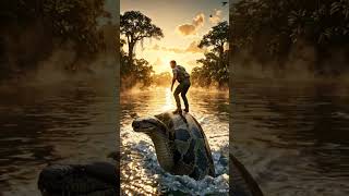 POV: Surfing a giant anaconda into the sunset 🐍 #viral #trending #amazon #reels #pov