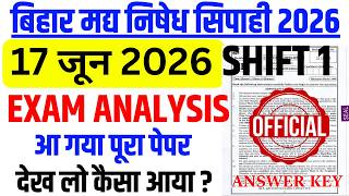 Bihar Police Madhya Nishedh 17 june 2026 Exam Analysis | Bihar Police Exam Paper Analysis