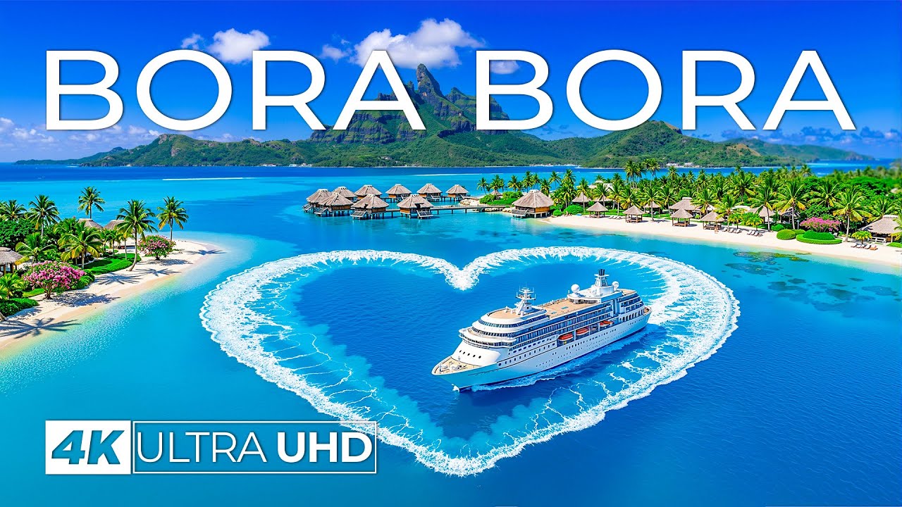 [4K] Bora Bora 🇵🇫 Island Paradise, Overwater Bungalows & Crystal Clear Waters Aerial Views