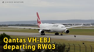 Qantas Airways (VH-EBJ) departing RW03 at Perth Airport.