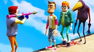 Hello Neighbor in GTA 5: Water Ragdolls THEODORE Vs NICKY Vs GUEST (Euphoria physics, Jumps/Falls)