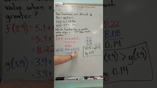Comparing two functions in function notation at the same inputs.
