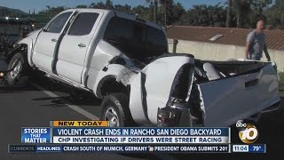 Violent crash ends in Rancho San Diego backyard