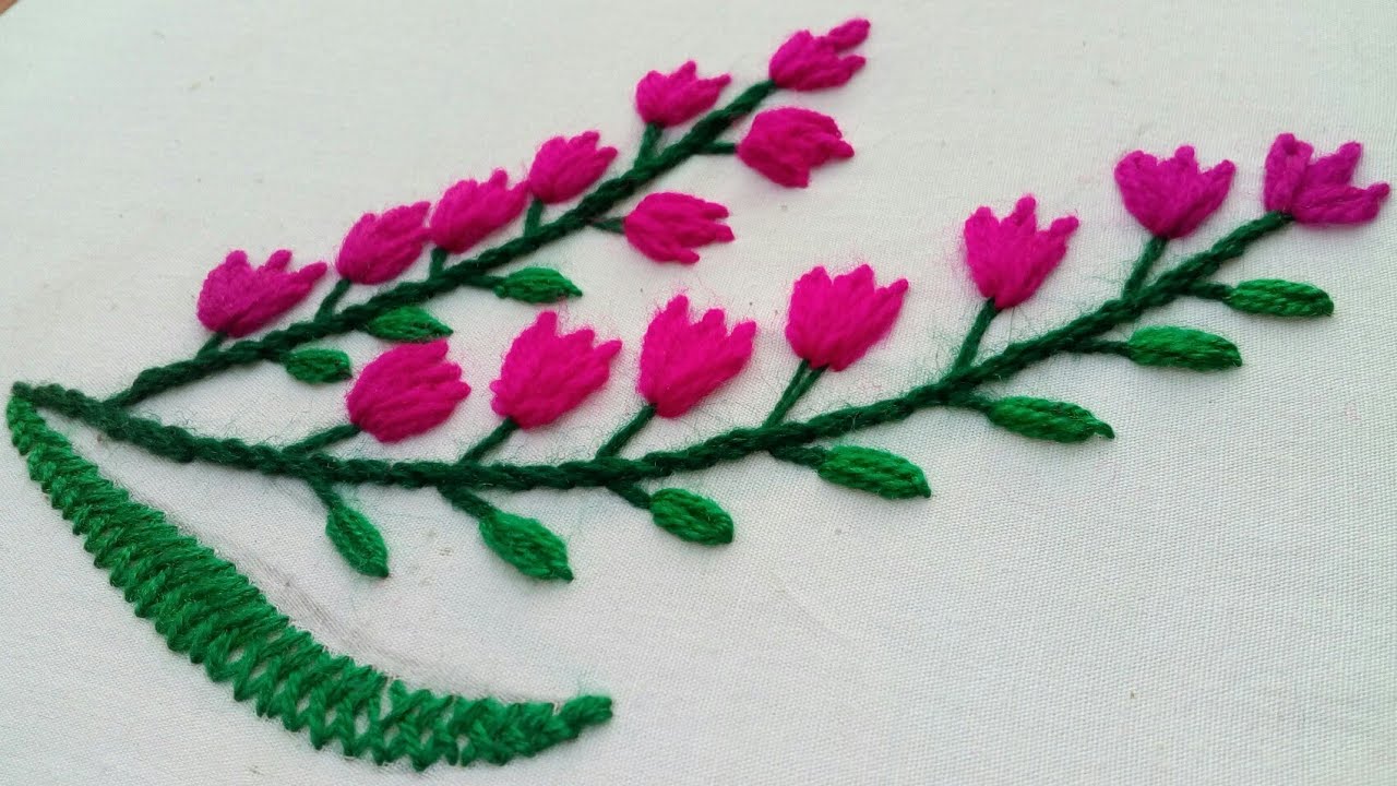 Hand Embroidery || Embroidery Design With Lazy Daisy Stitch || Border ...