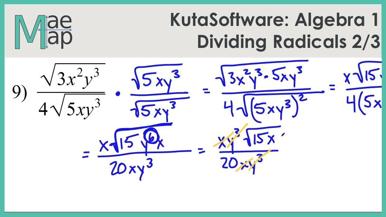 KutaSoftware: Algebra 233- Dividing Radicals Part 23 Pertaining To Dividing Radical Expressions Worksheet