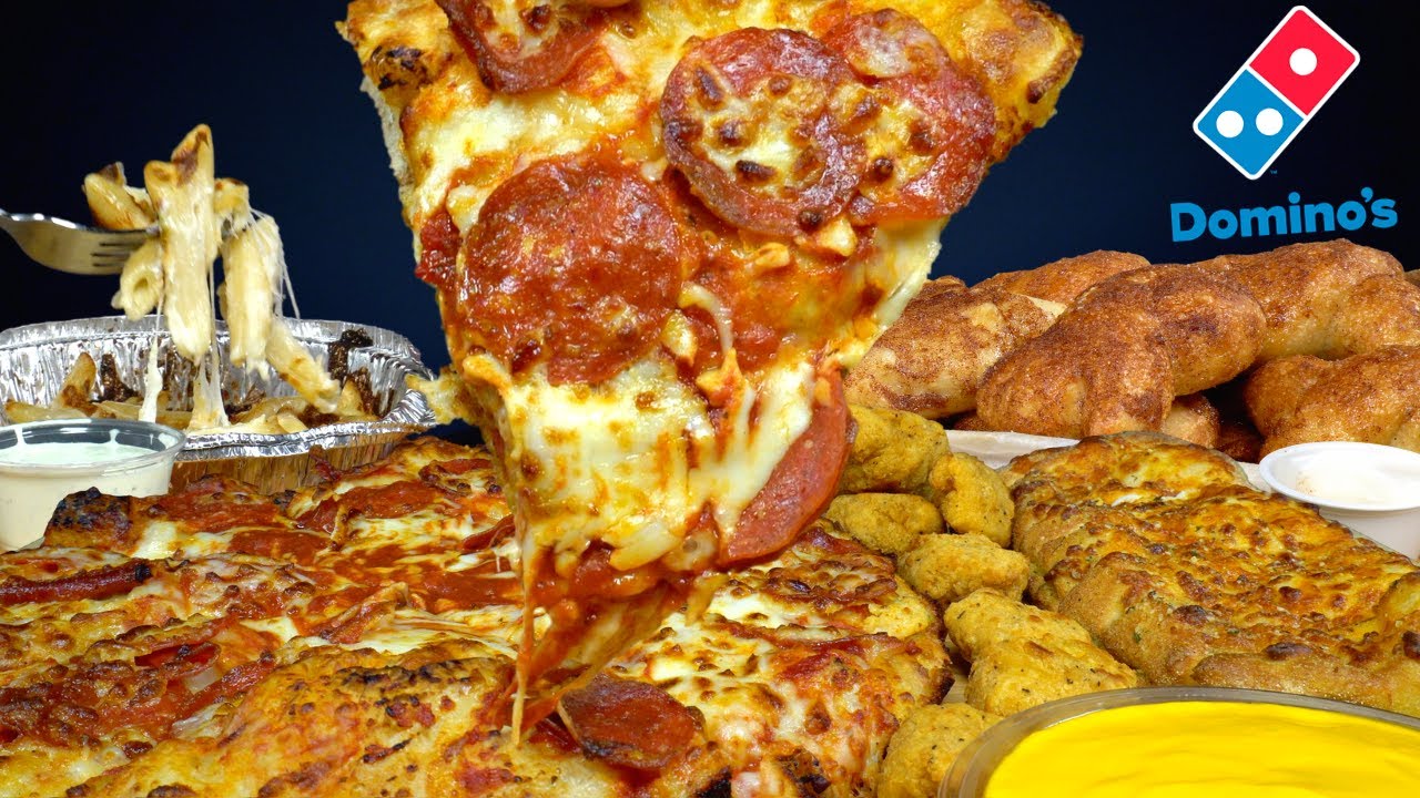 ASMR MUKBANG DOMINO’S EXTRA CHEESE PIZZA, STUFFED CHEESY BREAD, CRISPY