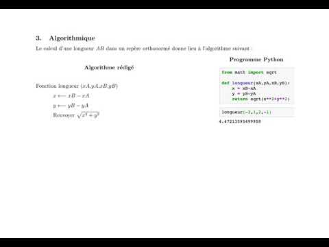 Vecteurs et coordonnées - 3° Algorithmique