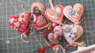 Slow Stitch for Lockdown No 2 Hearts Christmas Tree Decoration