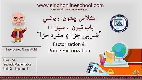 Factorization| Mathematics Class 6| Unit 3| Lecture 11| by Nana Abid| Sindh Online School